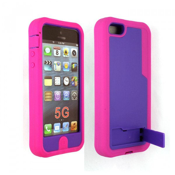 Wholesale iPhone 5 5S Tuff Hybrid Case with Stand (Hot Pink-Purple)
